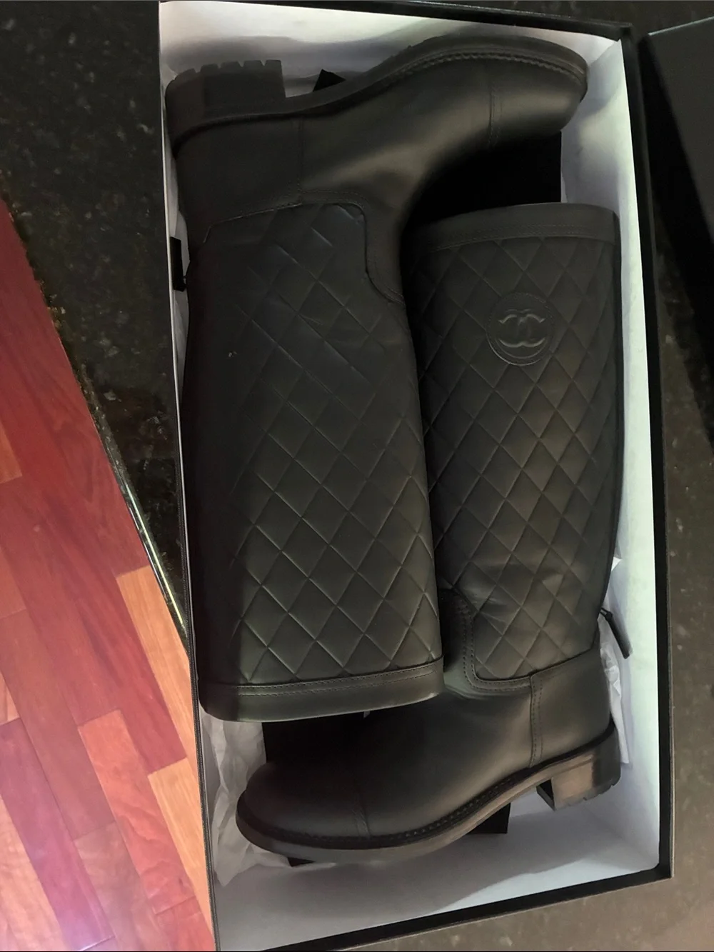CHANEL Black Quilted Leather Knee-High Heeled Boots *Brand New
